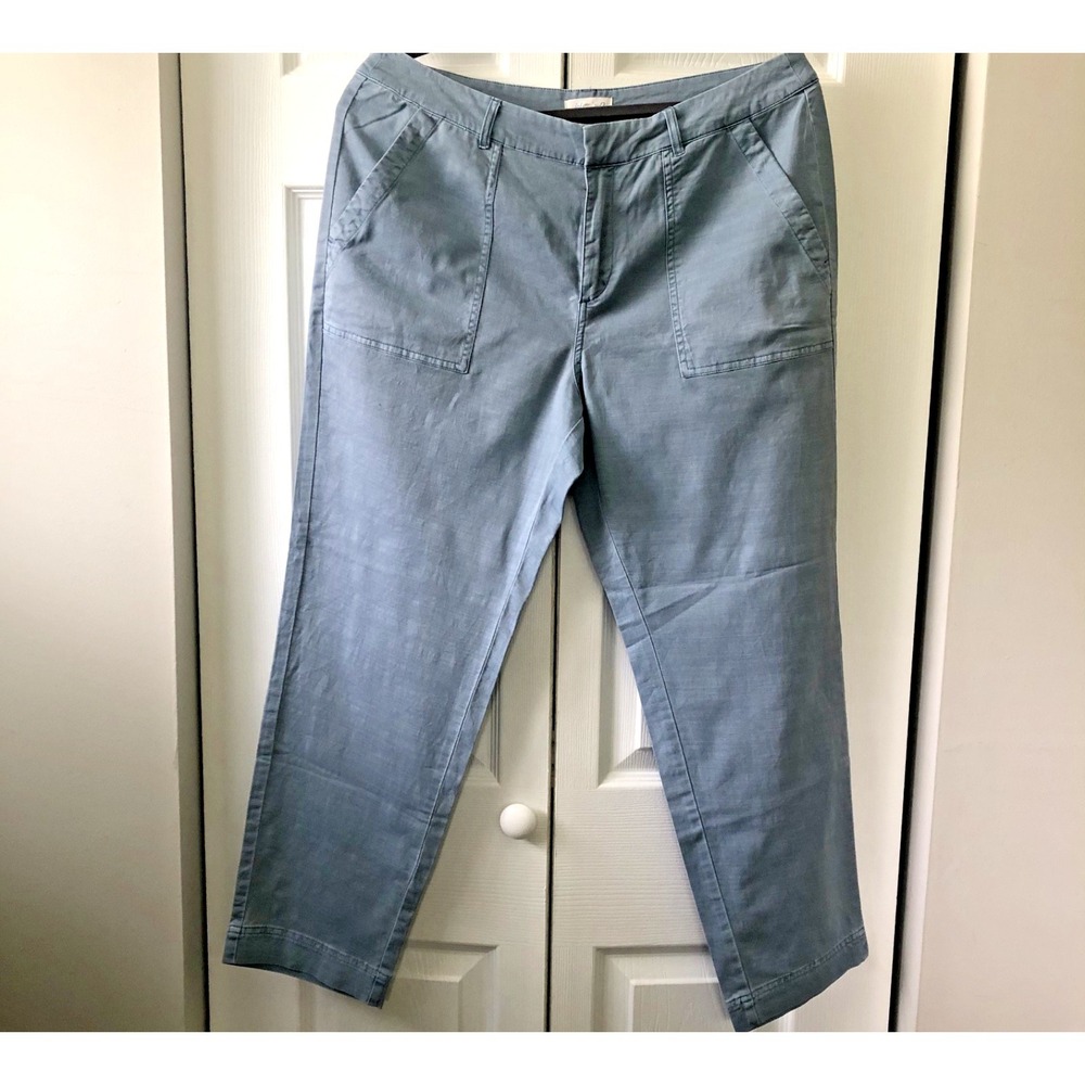johnnie-O Surplus Cargo Women Size 12 Blue Cotton Utility  Pants Cropped Stretch